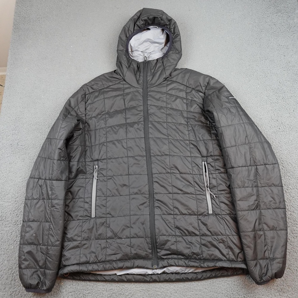 Forclaz Jacket Mens 2XL Gray Hooded Insulated Full Zip Lightweight Hiking Trek
